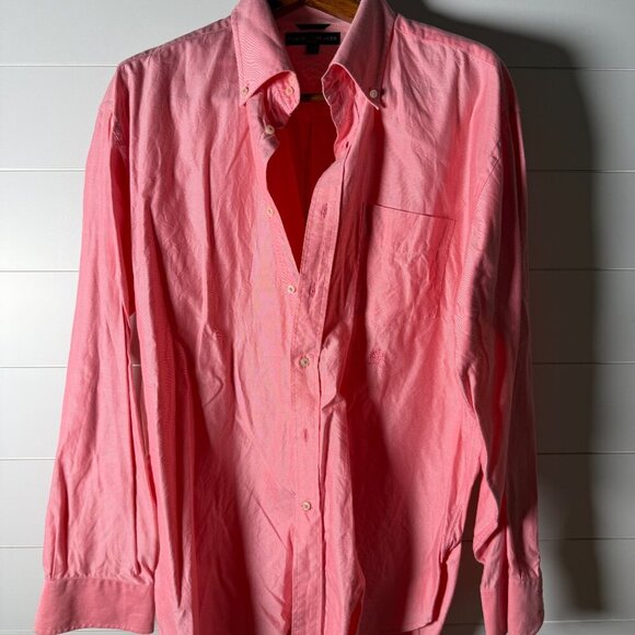 Tommy Hilfiger Button Down Long Sleeve Shirt Pink/Coral White Sz XL - Picture 1 of 10